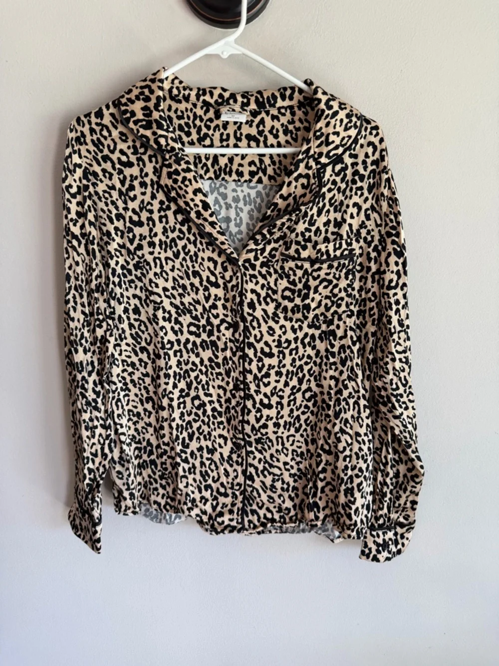 By Together Collection Leopard Print Pajama Set Tan Black Satin Long Sleeve M